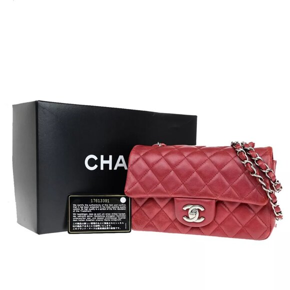 CHANEL CC Mini Matelasse Chain Shoulder Bag Leather Red SHW Italy - Picture 1 of 7
